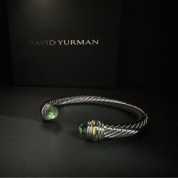 David Yurman Silver Cable Bracelet with Green Gemstones
